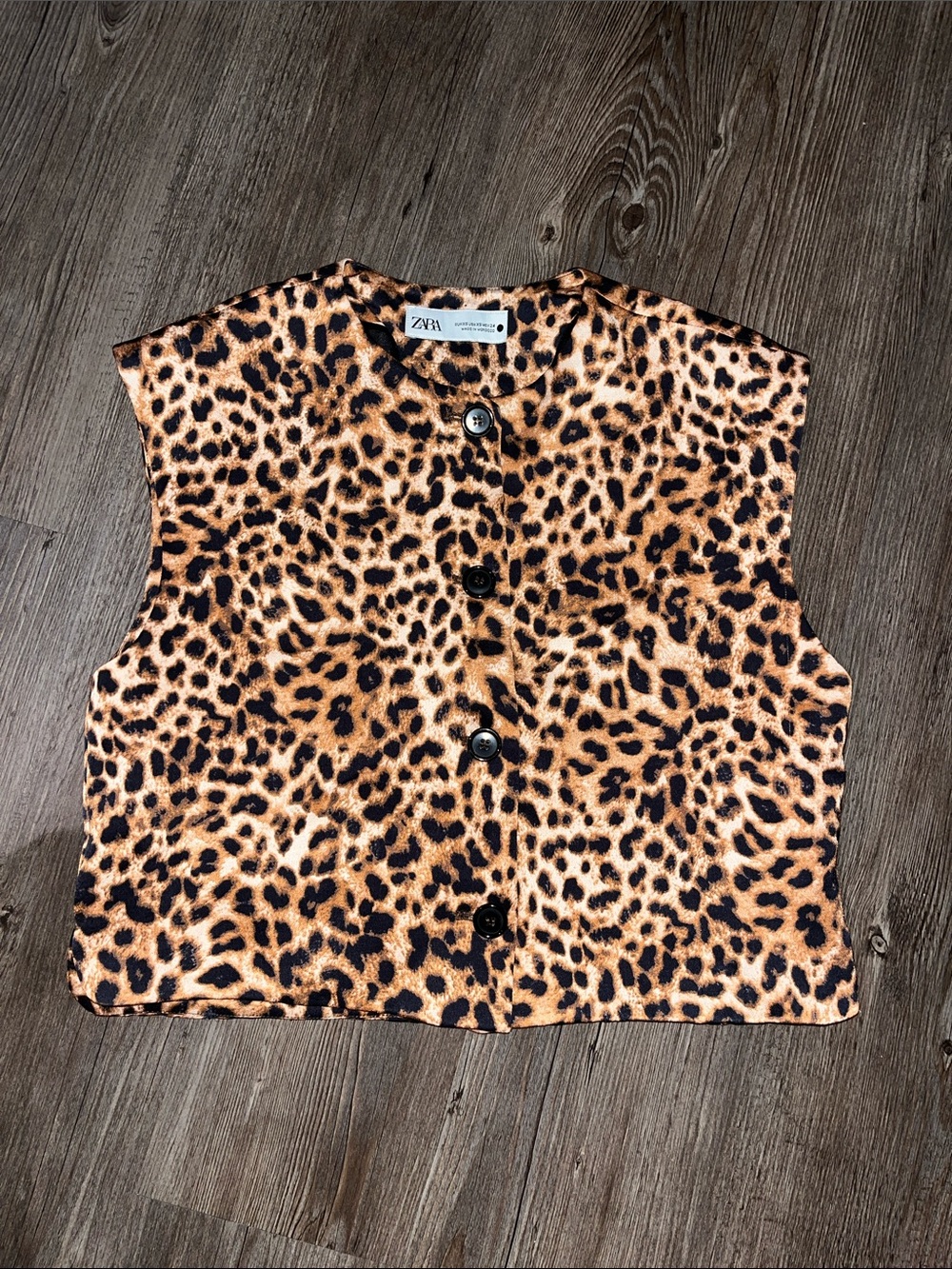 ZARA Leopard Print Button-Front Cropped Top
